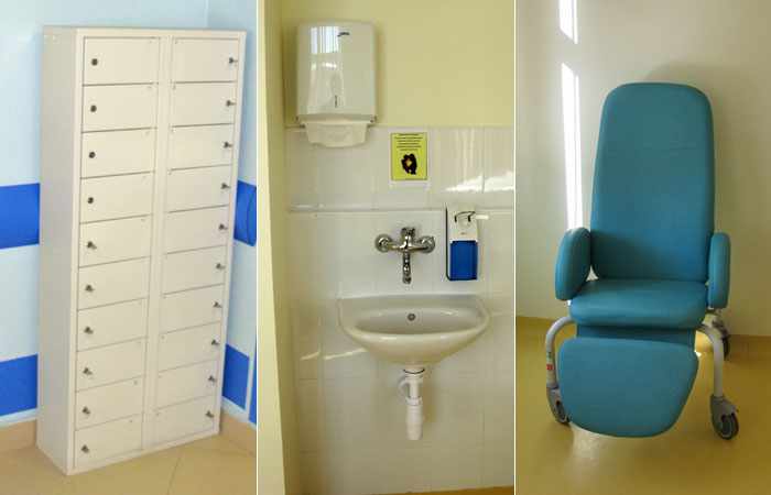 Шкафчик для личных вещей пациенток. Умывальник в палате. Кресло для кормления (в сервисной палате).